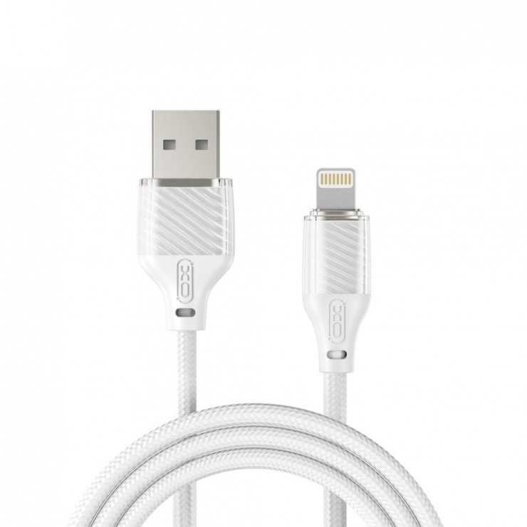 Imagine Cablu USB-A la Lightning 5A Transparent/Alb brodat 1m, XO NB291