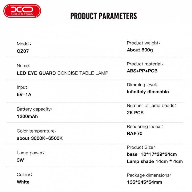 Imagine Lampa cu montare perete/birou + stand Alb, XO OZ07