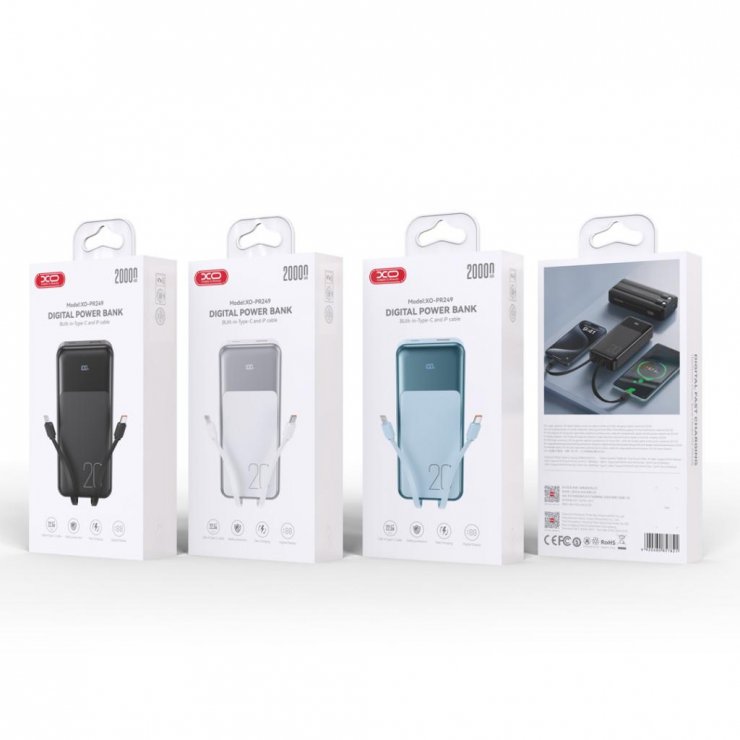 Imagine Power bank 20000 mAh 22.5W cu display + cablu USB-C/Lightning Negru, XO PR249