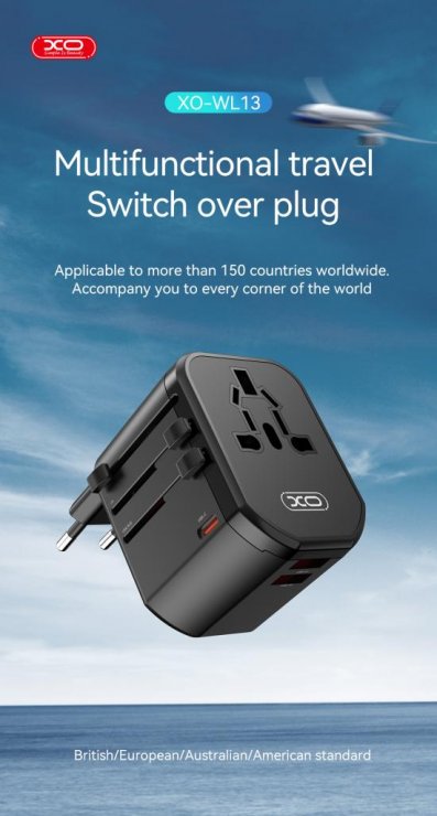 Imagine Adaptor universal 20W + 2 x USB-A + USB-C Negru, XO WL13