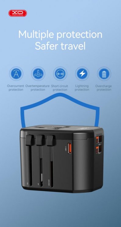 Imagine Adaptor universal 20W + 2 x USB-A + USB-C Negru, XO WL13