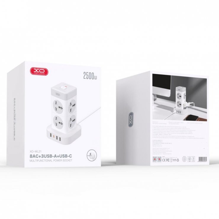 Imagine Priza cub cu 8 x Schuko + 3 x USB-A + USB-C (PD) 2m Alb, XO WL21