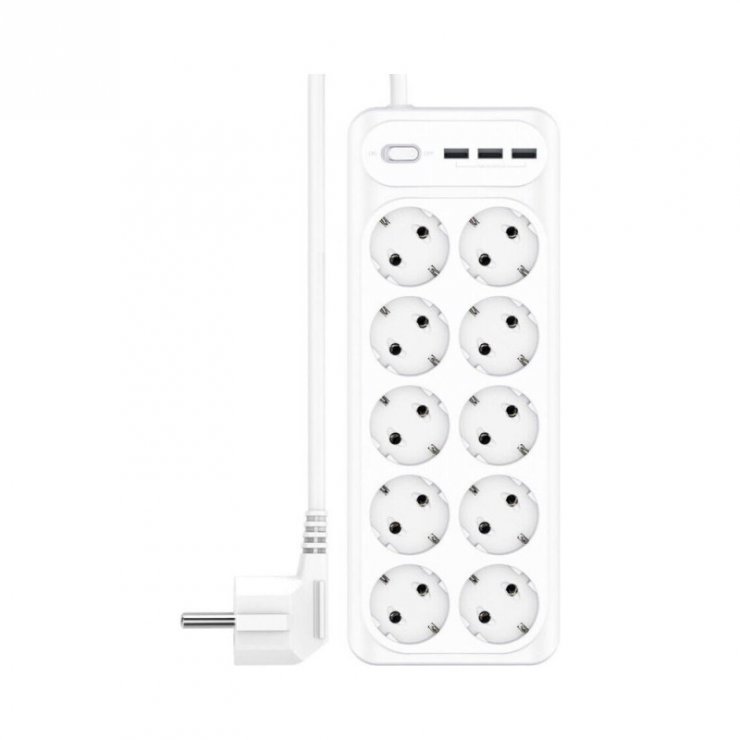 Imagine Prelungitor cu 10 x Schuko + 3 x USB-A Alb 2m, XO WL07