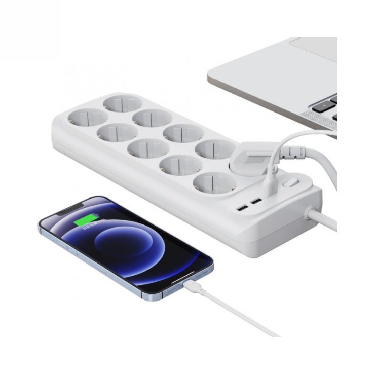 Imagine Prelungitor cu 10 x Schuko + 3 x USB-A Alb 2m, XO WL07