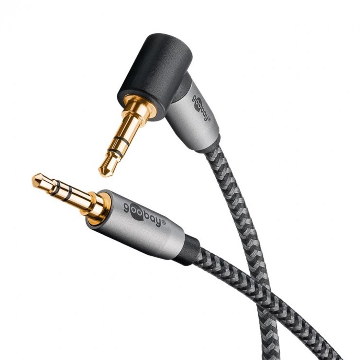 Imagine Cablu audio jack stereo 3.5mm drept/unghi 90 grade T-T 3m brodat, Goobay Plus G65282