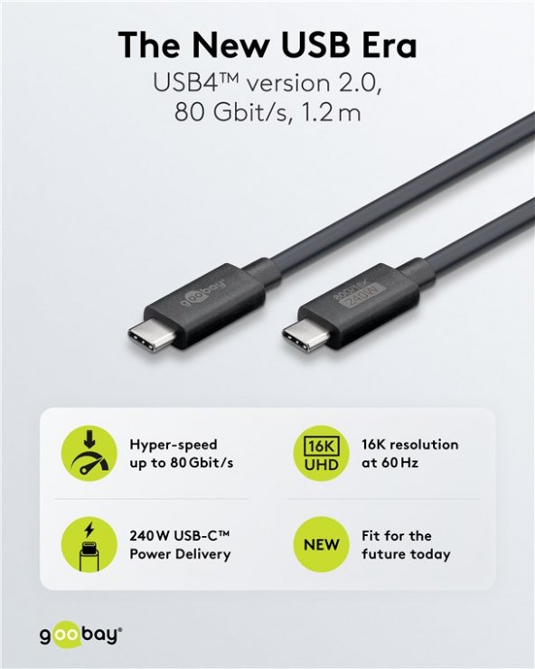 Imagine Cablu USB4 type C 16K60Hz/4K120Hz 240W/80Gbit/s 1.2m, Goobay G74376