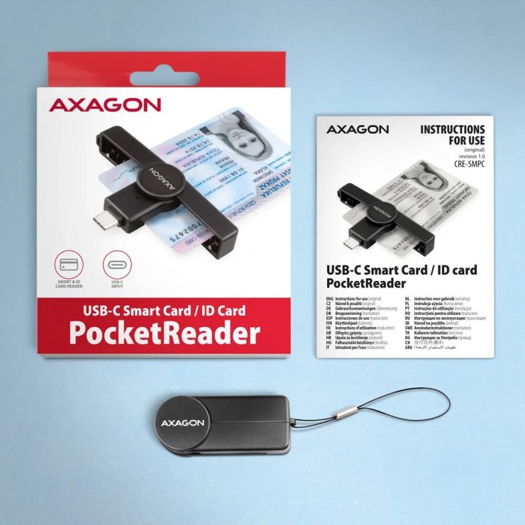 Imagine Cititor de carduri USB 2.0 type C la Smart Card/carte identitate, Axagon CRE-SMPC