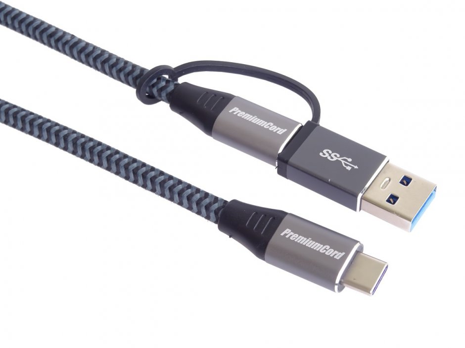 Imagine Cablu USB 3.2 Gen2 type C + adaptor USB-A T-T 3A/60W 2m, ku31cq2