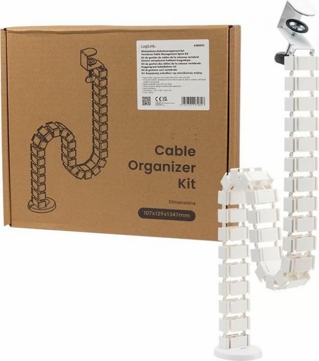 Imagine Organizator cabluri/canal cablu inaltime reglabila 1.3mx129mm Alb, Logilink KAB0093