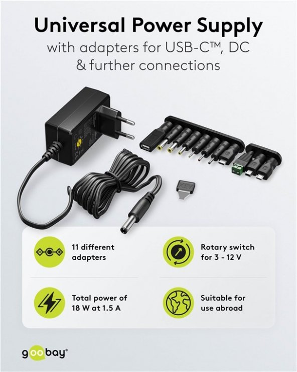 Imagine Alimentator universal 230V/3-12VDC 1500mA, Goobay 64569