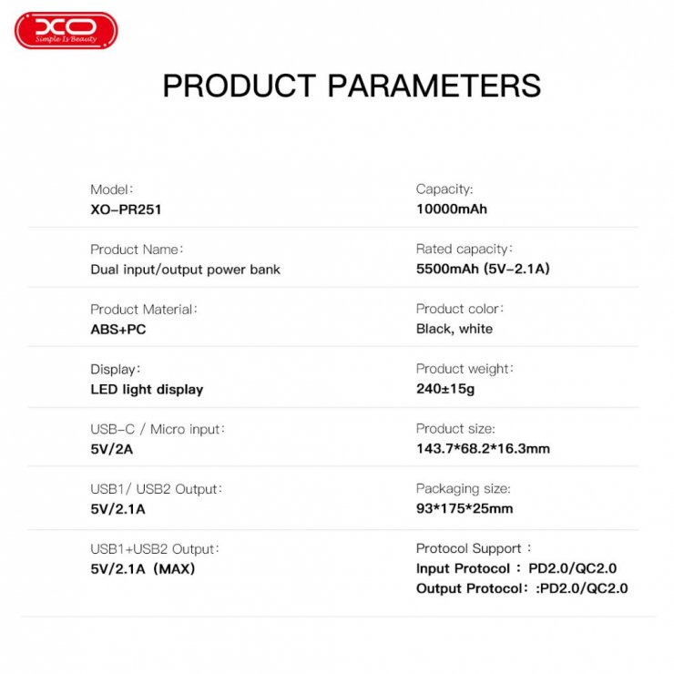 Imagine Power bank 10.000mAh Alb, XO PR251