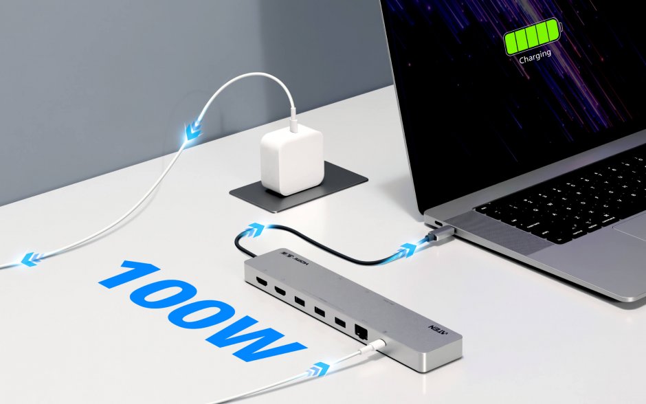Imagine Docking station USB type C la HDMI 8K/3xUSB-A/micro SD+SD/LAN + PD 100W, ATEN UH3240