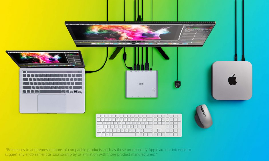 Imagine Switch KVM Duo Flex 2 porturi 4K DisplayPort USB-C cu PD , ATEN US3311