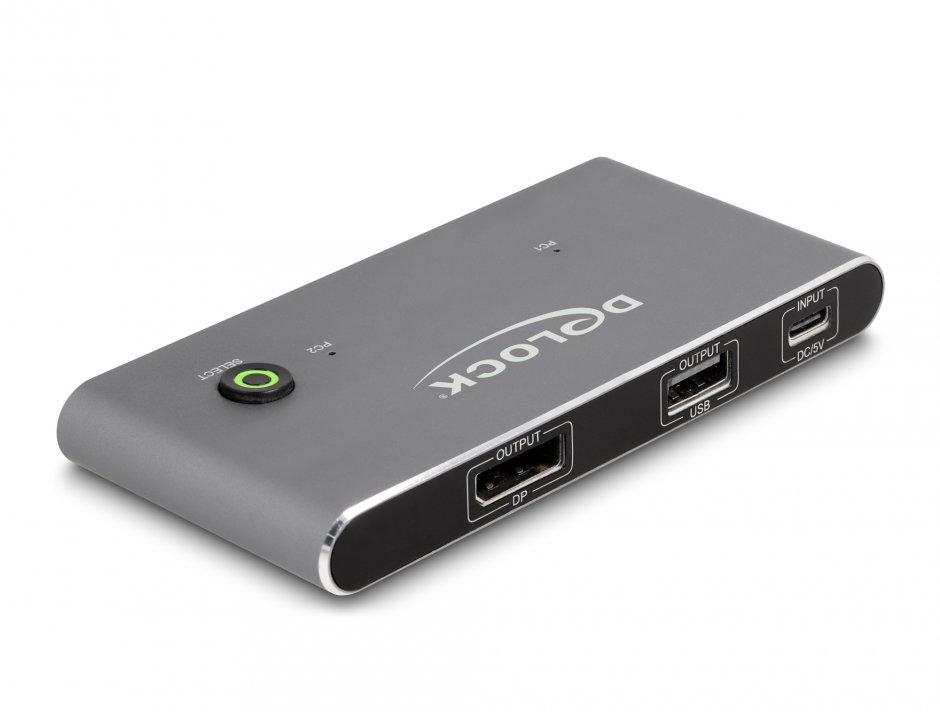 Imagine Switch KVM USB type C la DisplayPort 8K30Hz/4K144Hz cu USB 2.0, Delock 11487