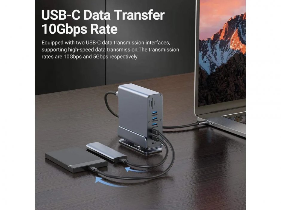 Imagine Docking station USB type C la HDMI/DP 4K60/Gigabit Ethernet/USB-A/USB-C + PD, SD/microSD, Audio, Value 12.99.1142