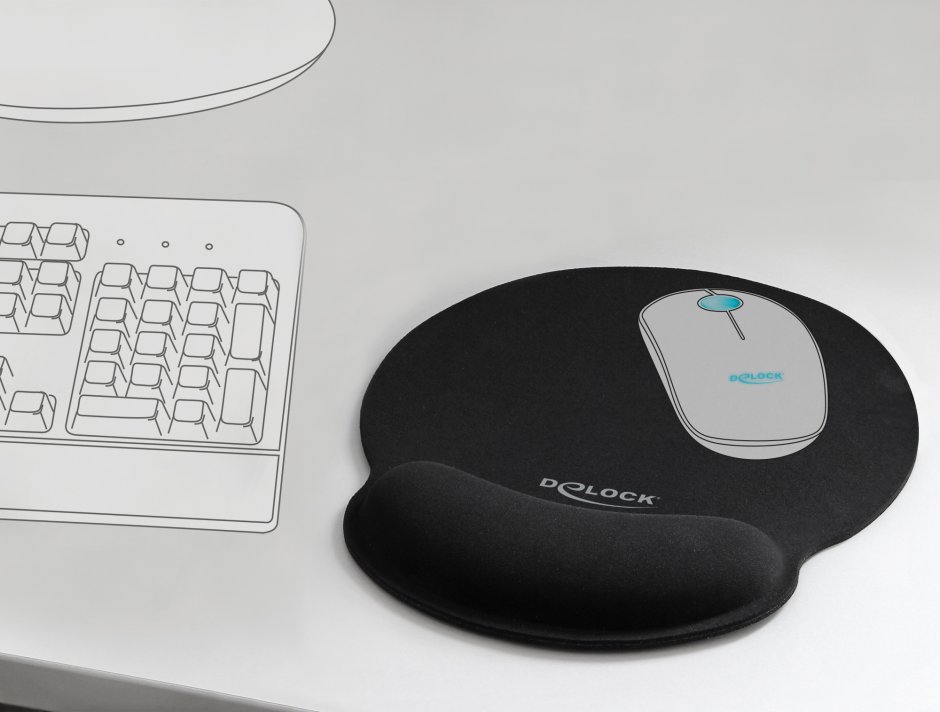 Imagine Mouse pad ergonomic cu suport pentru incheietura mainii 252x227mm Negru, Delock 12559