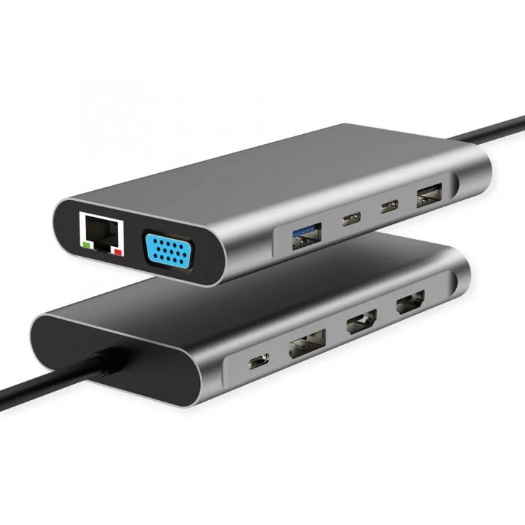 Imagine Docking station USB type C la HDMI/DP/VGA/Gigabit LAN/2 x USB-C/2 x USB-A PD 100W, Value 12.99.1147