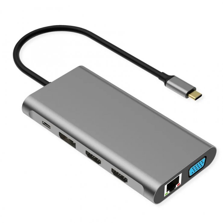 Imagine Docking station USB type C la HDMI/DP/VGA/Gigabit LAN/2 x USB-C/2 x USB-A PD 100W, Value 12.99.1147