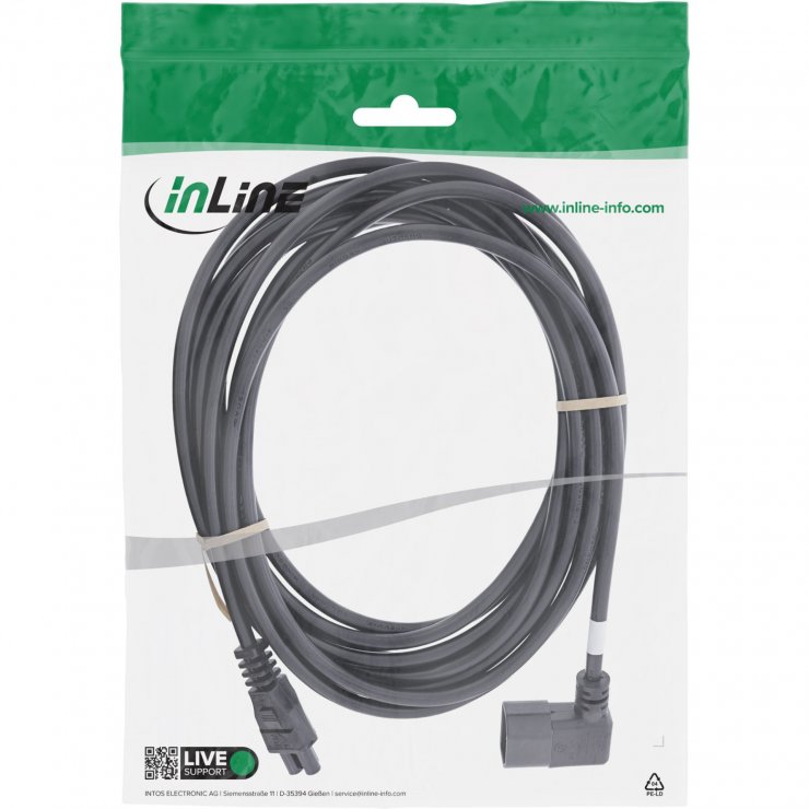 Imagine Cablu alimentare C14 la C5 unghi/drept 2m Negru, InLine IL16751A