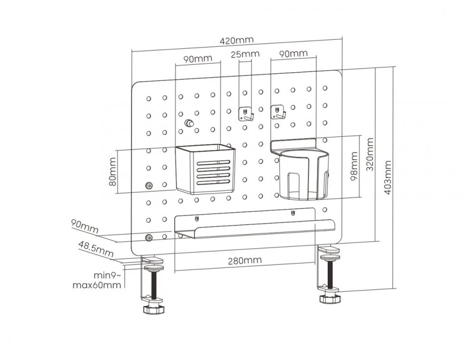 Imagine Panou perforat 420x477mm cu prindere masa Alb, Value 17.99.0098*