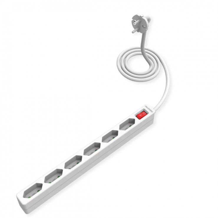 Imagine Prelungitor slim cu 6 x prize Euro Switch ON/OFF 1.5m Alb, Value 19.99.0972