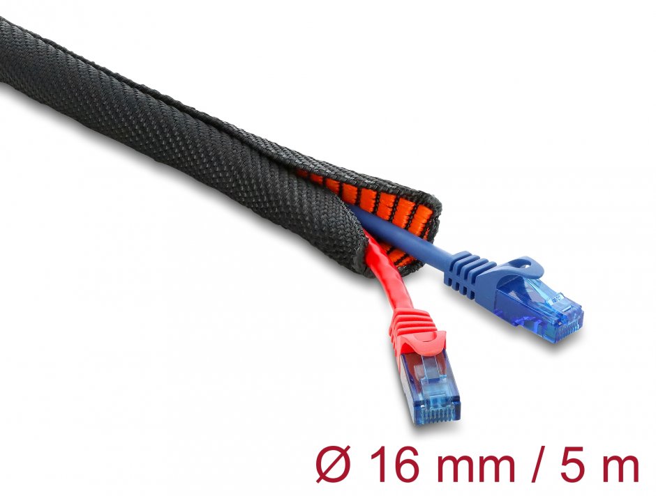 Imagine Plasa pentru organizarea cablurilor Wear Warning Indicator self-closing double-layered 5m x 10mm Negru, Delock 19021