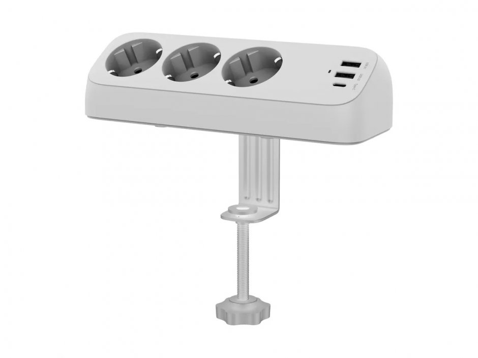 Imagine Prelungitor cu 3 x Schuko + 1 x USB-C + 2 x USB-A 1.5m Alb montare birou, Value 19.99.1034