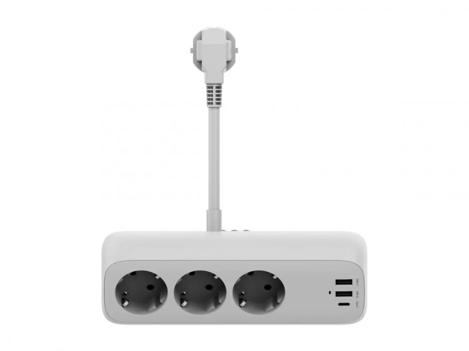 Imagine Prelungitor cu 3 x Schuko + 1 x USB-C + 2 x USB-A 1.5m Alb montare birou, Value 19.99.1034
