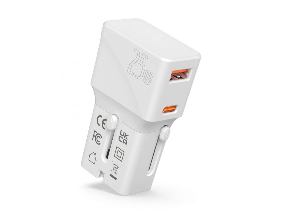 Imagine Incarcator priza EU/UK/US cu USB-A + USB-C 20W Alb, Value 19.99.1113