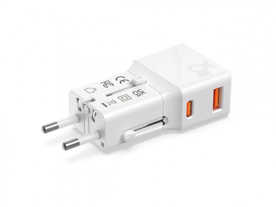 Imagine Incarcator priza EU/UK/US cu USB-A + USB-C 20W Alb, Value 19.99.1113