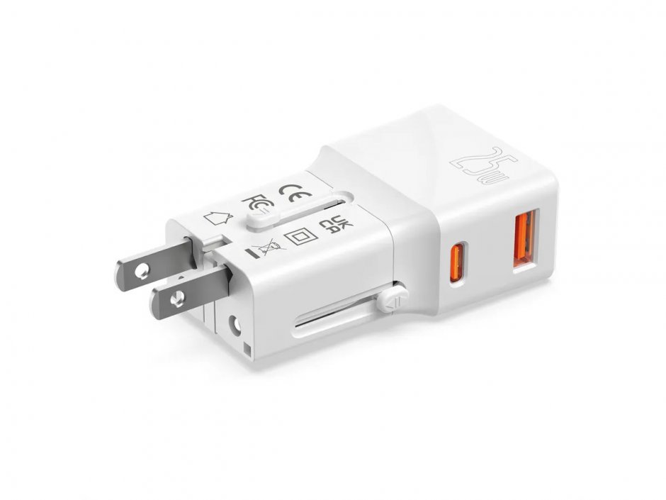 Imagine Incarcator priza EU/UK/US cu USB-A + USB-C 20W Alb, Value 19.99.1113