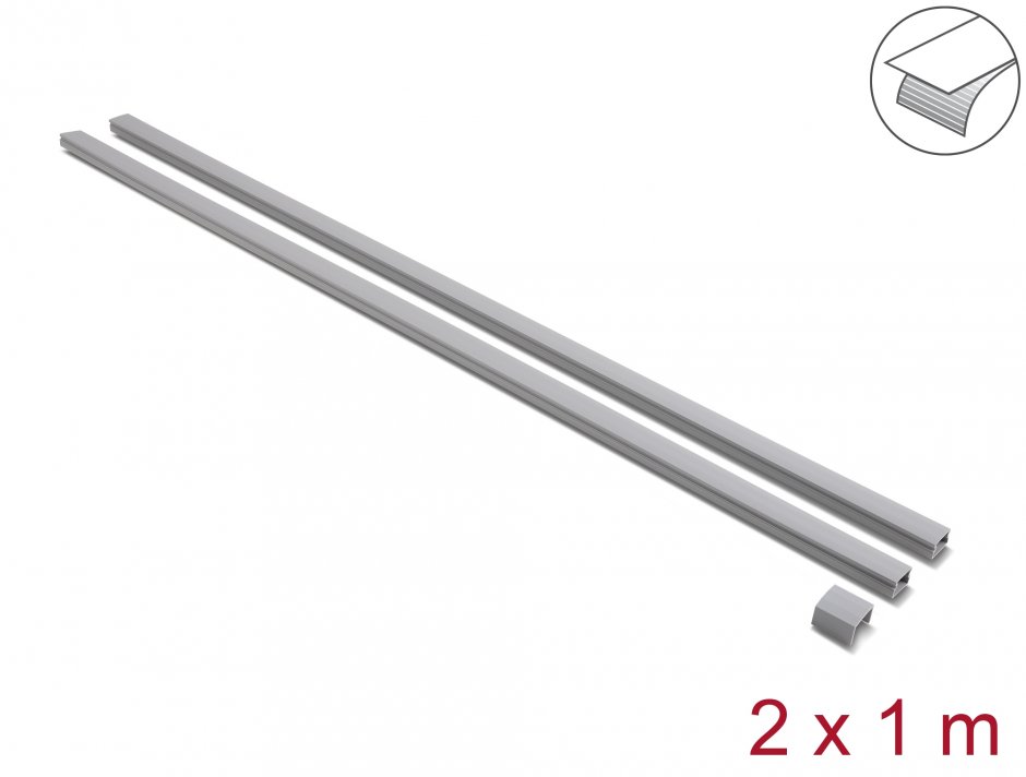 Imagine Set 2 buc canal cablu self-adhesive 24x14mm - lungime 1m Gri, Delock 22089