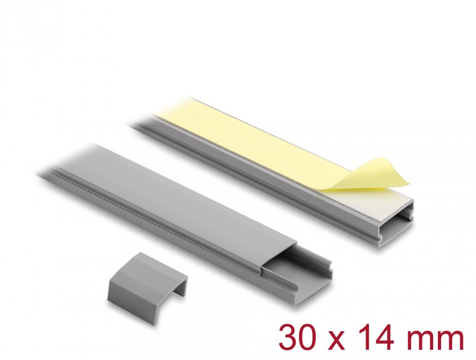 Imagine Set 2 buc canal cablu self-adhesive 30x14mm - lungime 1m Gri, Delock 22090