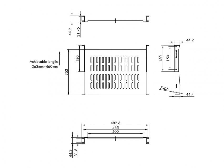 Imagine Sertar fix 440x350mm, max. 25kg 1U pentru cabinet 19" Negru, Value 26.99.0429