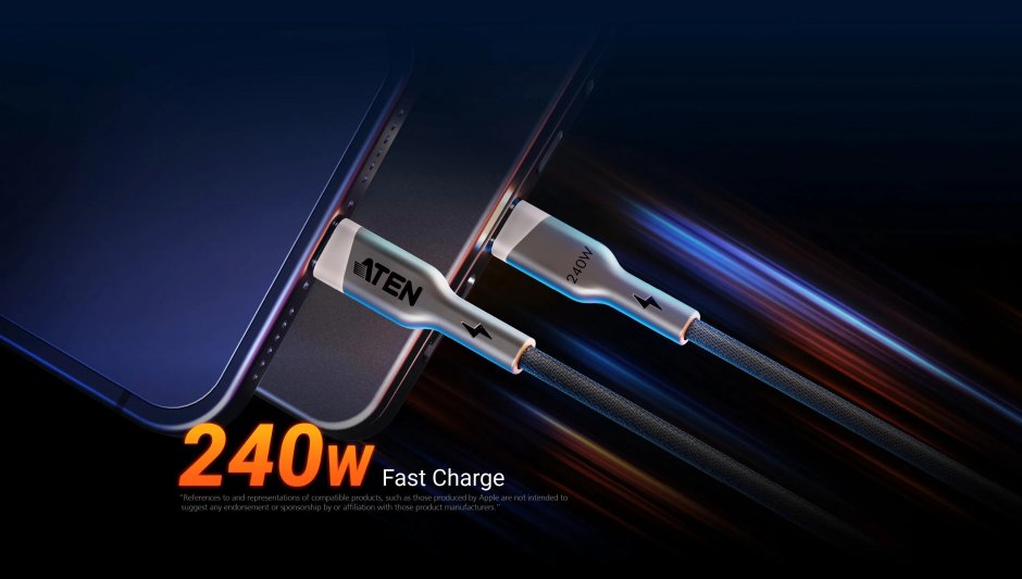 Imagine Cablu USB 2.0 type C la USB type C 240W E-Marker 2m brodat Negru, ATEN 2L-3102P240