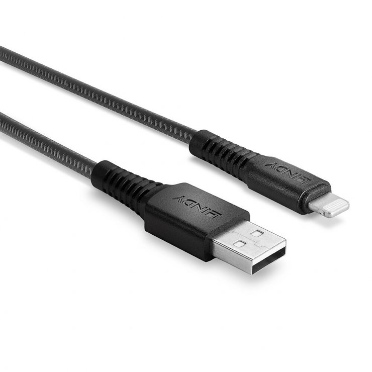Imagine Cablu de date + incarcare USB la iPhone Lightning rezistent 3m Negru, Lindy L31293*