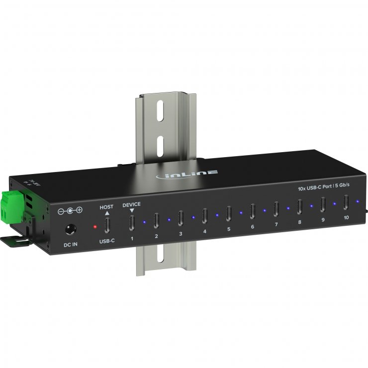 Imagine HUB industrial cu 10 x USB 3.1 type C + alimentare, InLine IL35396F