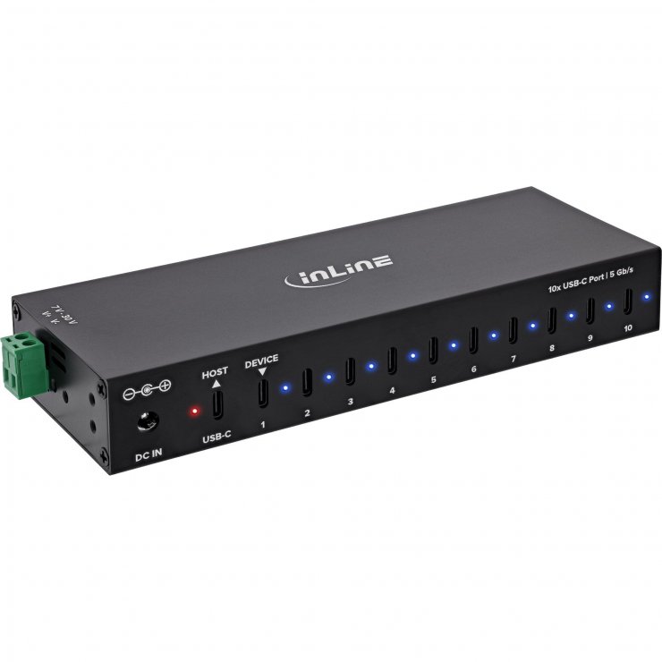 Imagine HUB industrial cu 10 x USB 3.1 type C + alimentare, InLine IL35396F