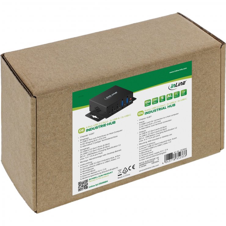Imagine HUB industrial cu 2 x USB-A 3.2 + 2 x USB type C, InLine IL35396H