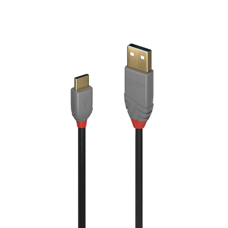 Imagine Cablu USB 2.0-A la USB type C Anthra Line T-T 0.5m Negru, Lindy L36885