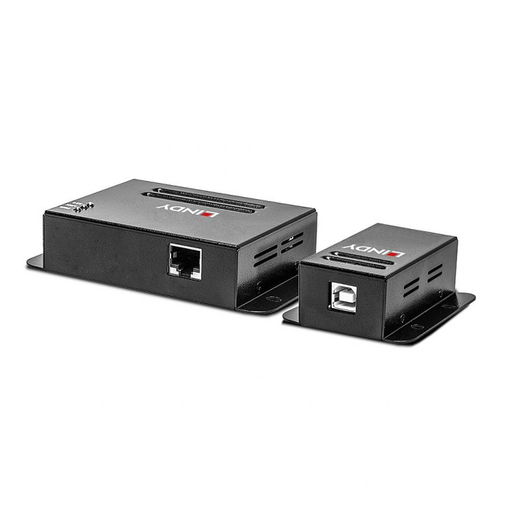Imagine Extender USB 2.0 prin cablu RJ45 LAN 50m + HUB 4 porturi, Lindy L42681