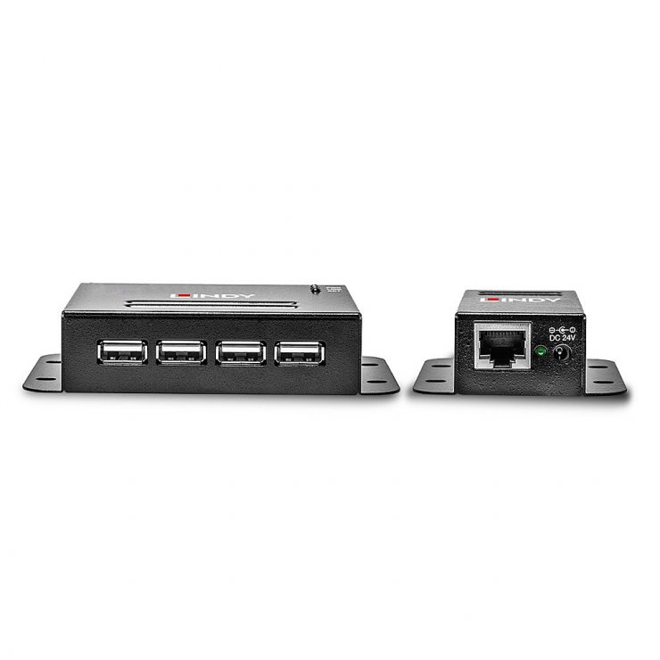 Imagine Extender USB 2.0 prin cablu RJ45 LAN 50m + HUB 4 porturi, Lindy L42681
