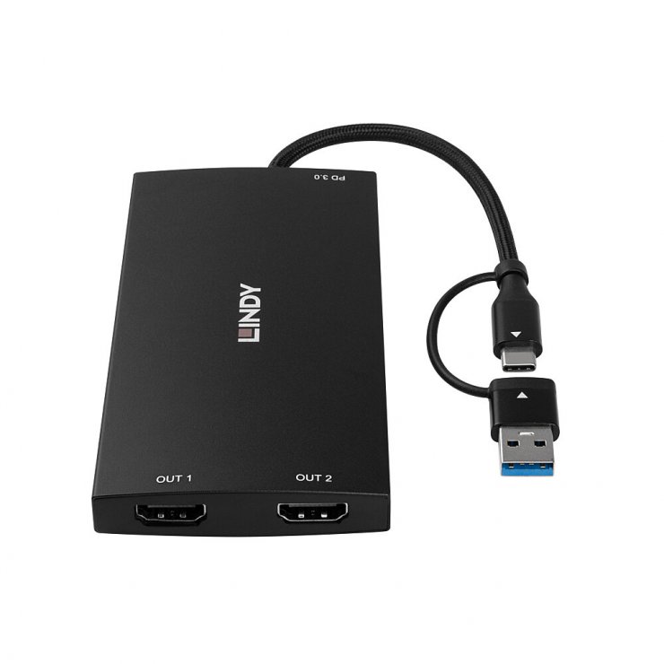 Imagine Multiplicator USB type C/USB-A la 2 x HDMI, Lindy L43430