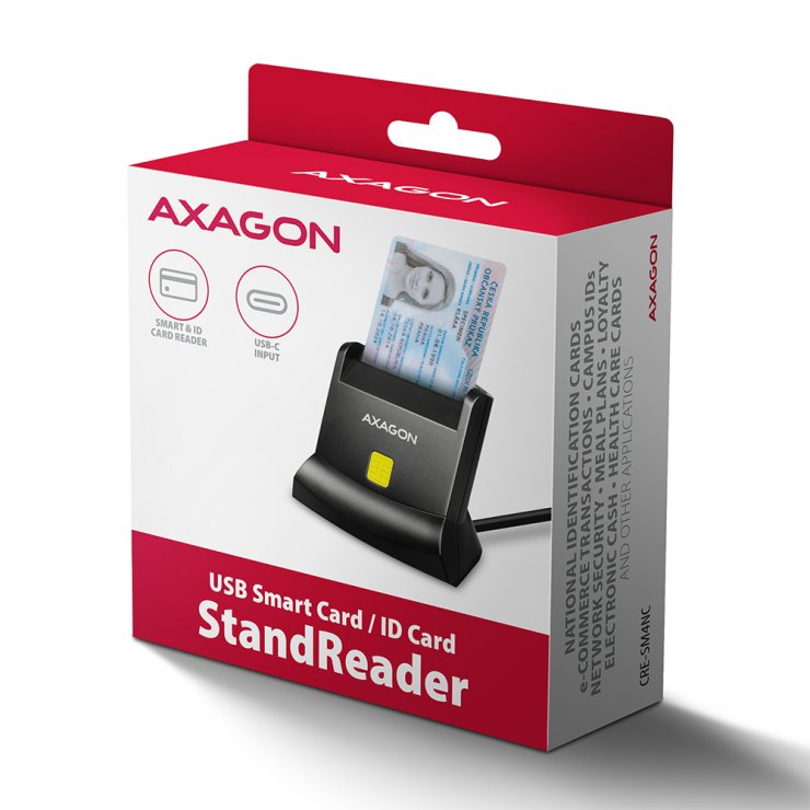 Imagine Cititor de carduri USB type C la Smart card/carte identitate, Axagon CRE-SM4NC