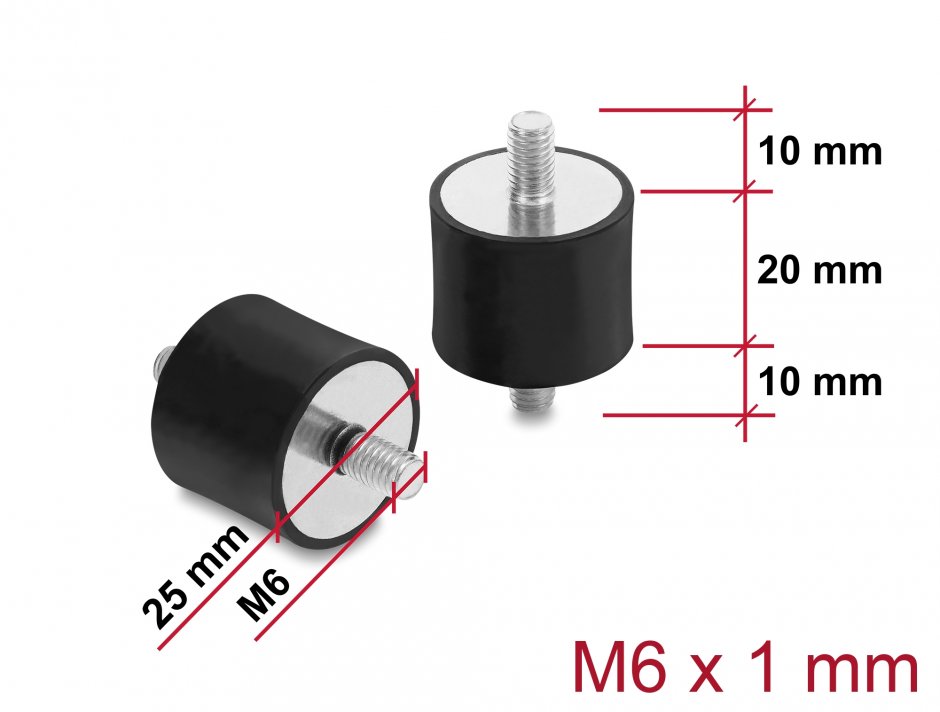 Imagine Set 4 buc amortizor vibratii M6x1mm/25x20mm, Delock 60815