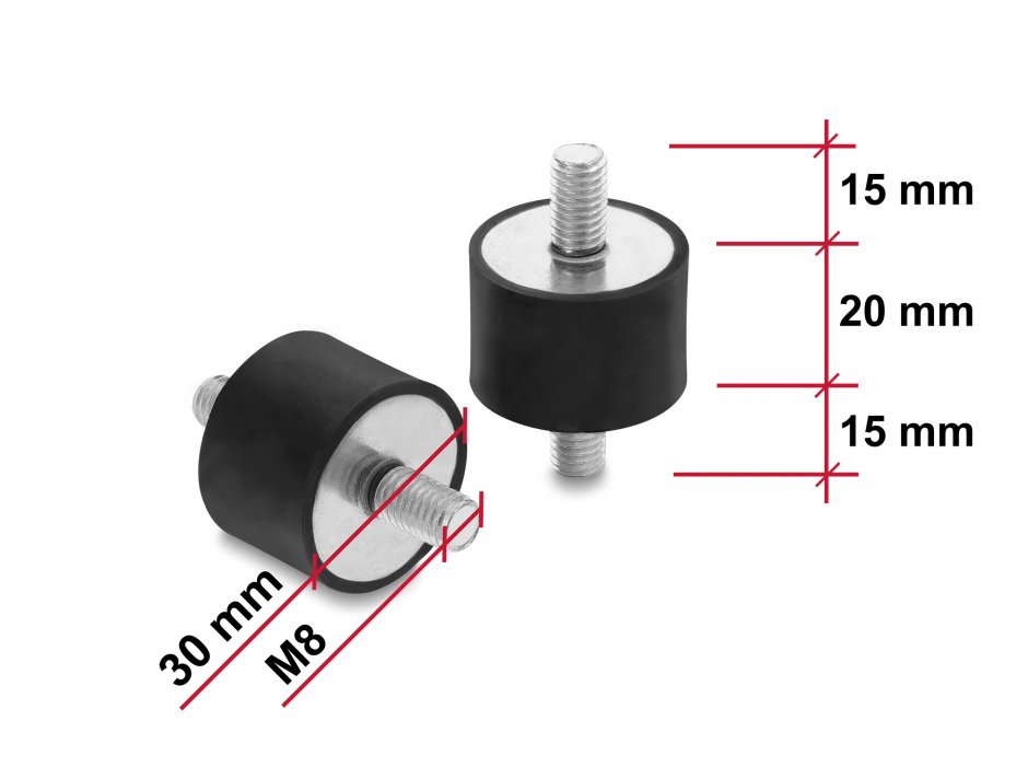Imagine Set 4 buc amortizor vibratii M8x1.25mm/30x25mm, Delock 60816