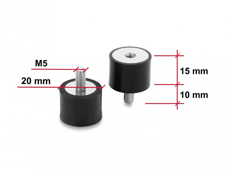 Imagine Set 4 buc amortizor vibratii M5x0.8 mm/20x15mm, Delock 60819