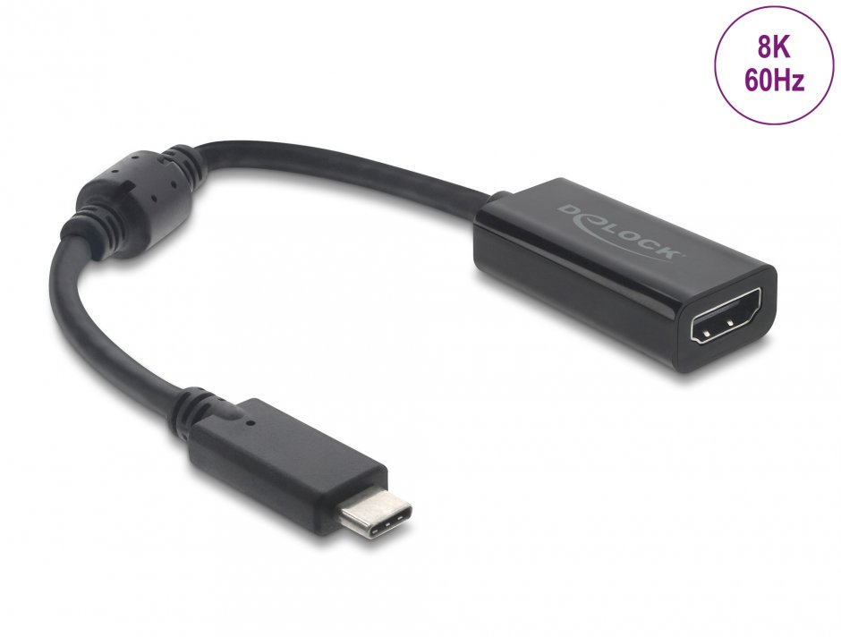 Imagine Adaptor USB Type C la HDMI (DP Alt Mode) T-M 8K60Hz/4K144Hz cu HDR/HDCP Negru, Delock 61085
