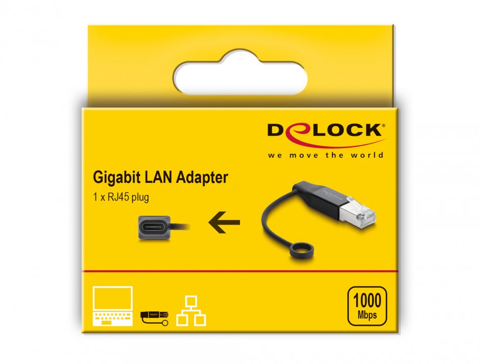 Imagine Adaptor retea RJ45 Gigabit LAN la USB type C T-M negru, Delock 61101