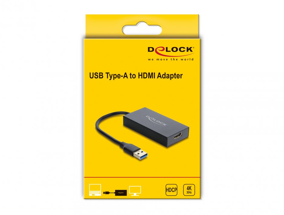Imagine Adaptor USB-A la HDMI 4K30Hz T-M 0.2m, Delock 62144